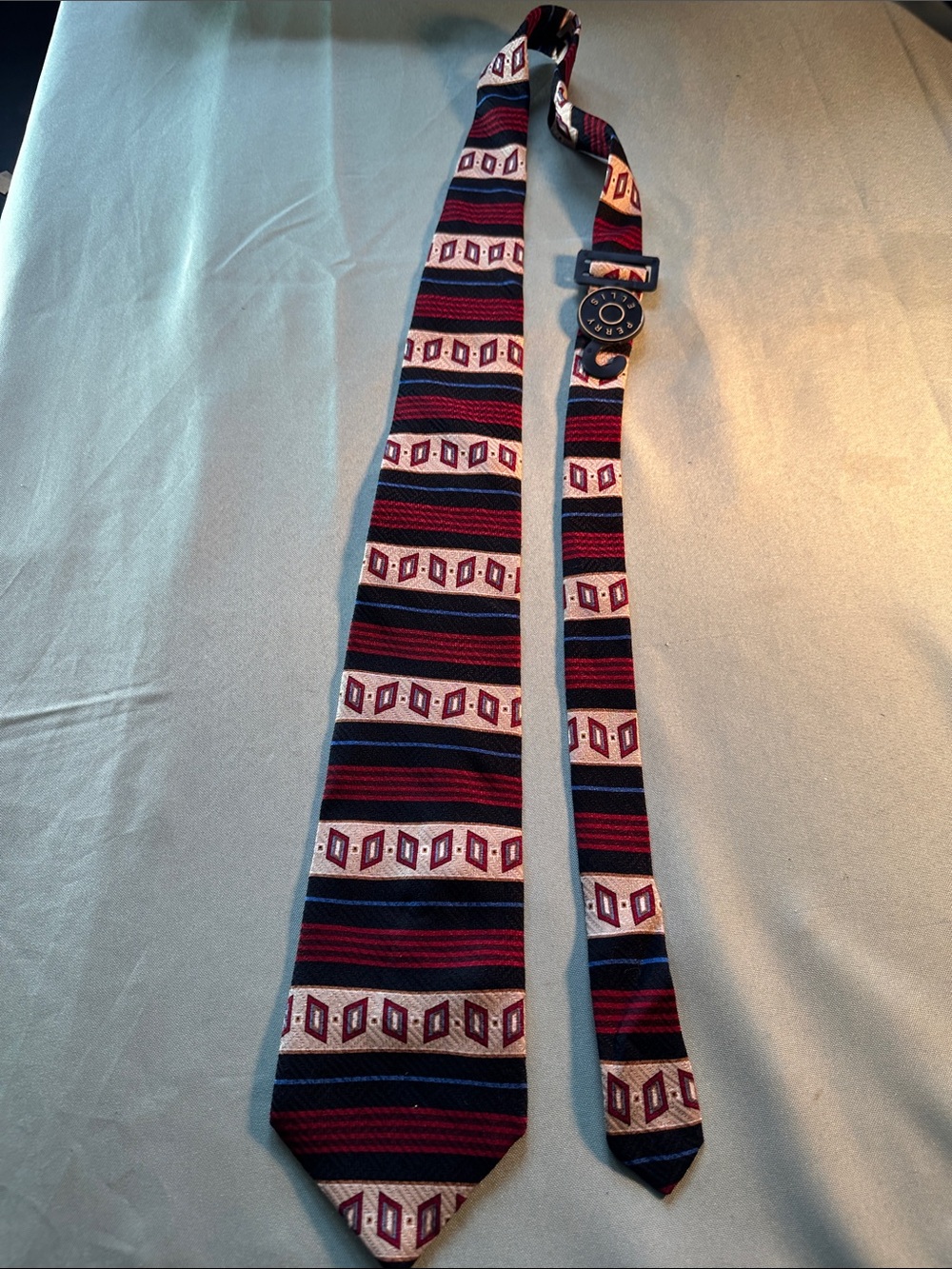Perry Ellis Burgundy, Navy & White Geometric Stripe Tie